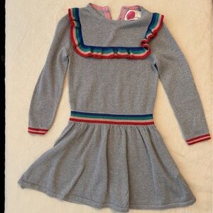 Mini Boden Silver Dress with Colorful Ruffle Trim